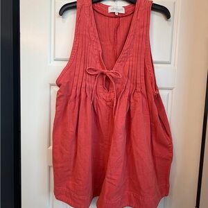 Coral Sleeveless Pintuck Tie-Front Women's Romper